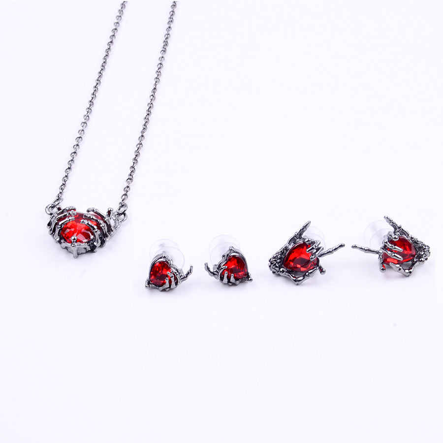 Wholesale Dark punk diamond heart necklace earrings